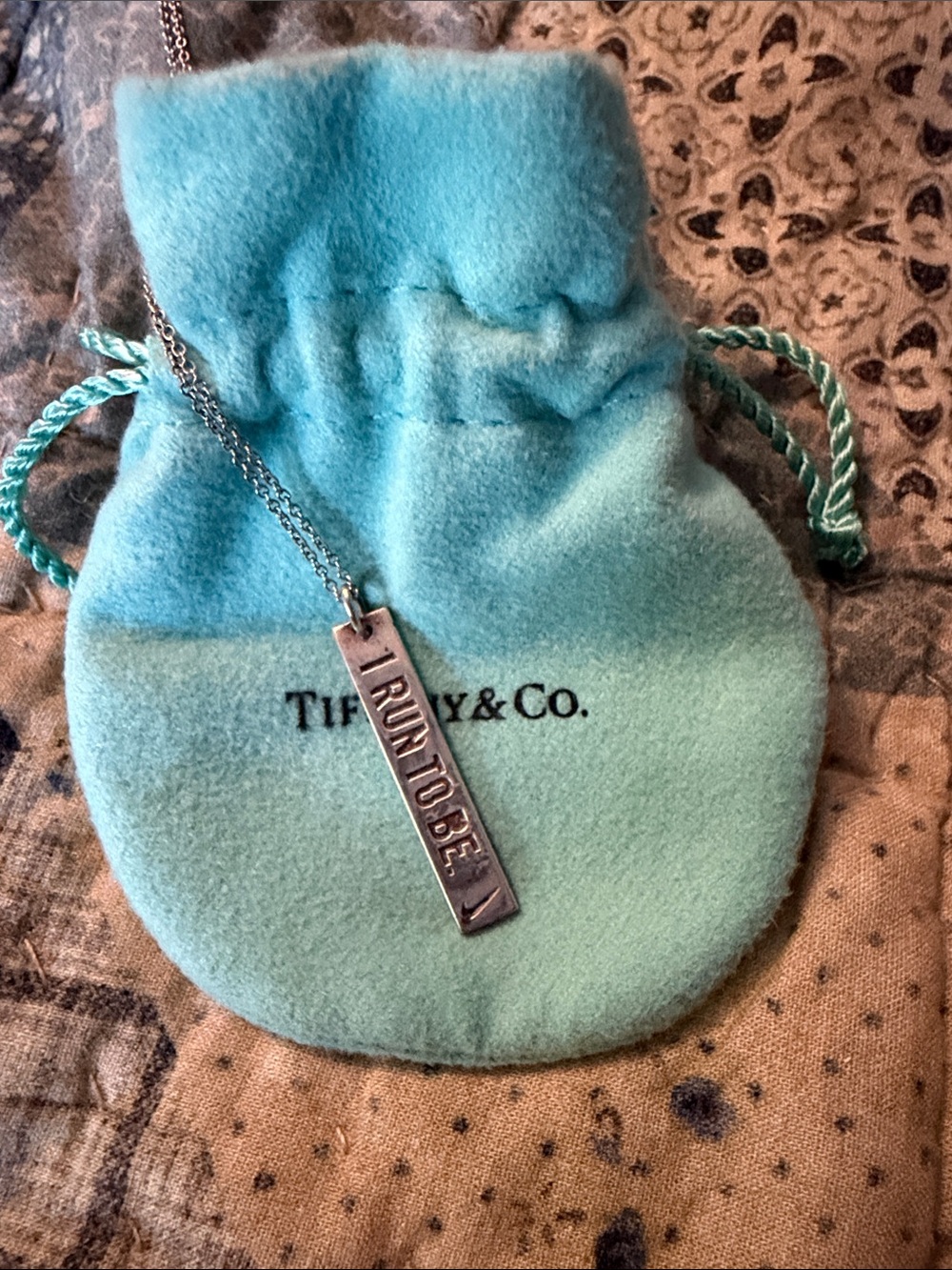 Tiffany & Co. Silver Bar Pendant Necklace with Blue Pouch